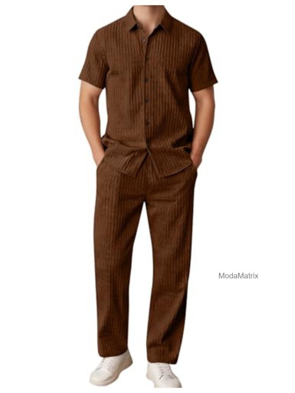 Men's Textured 2-Piece Set Short Sleeve Button Down Shirt and Matching Pants